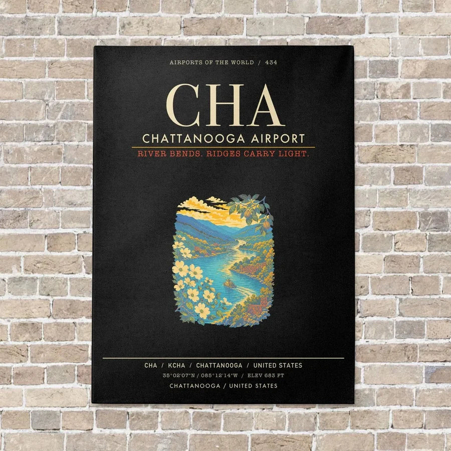 Chattanooga Airport CHA - Canvas Framed - Black
