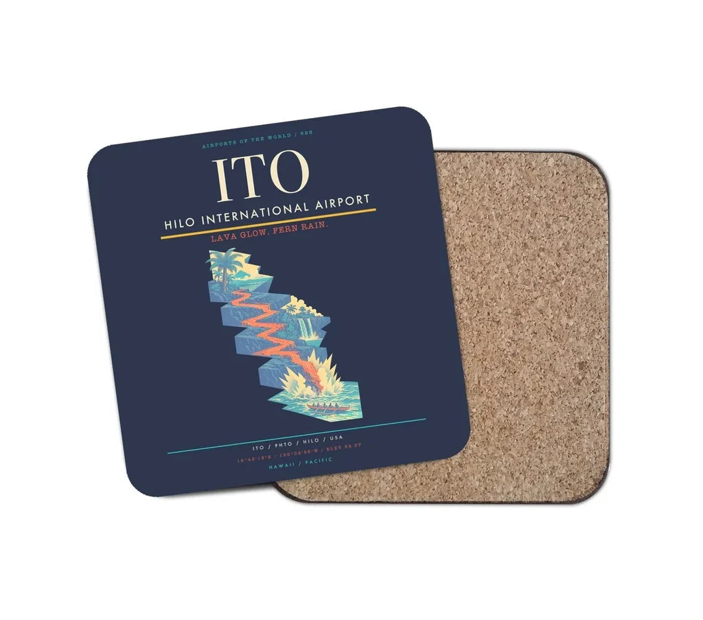 Hilo International Airport (ITO) design on navy blue 1 piece coaster