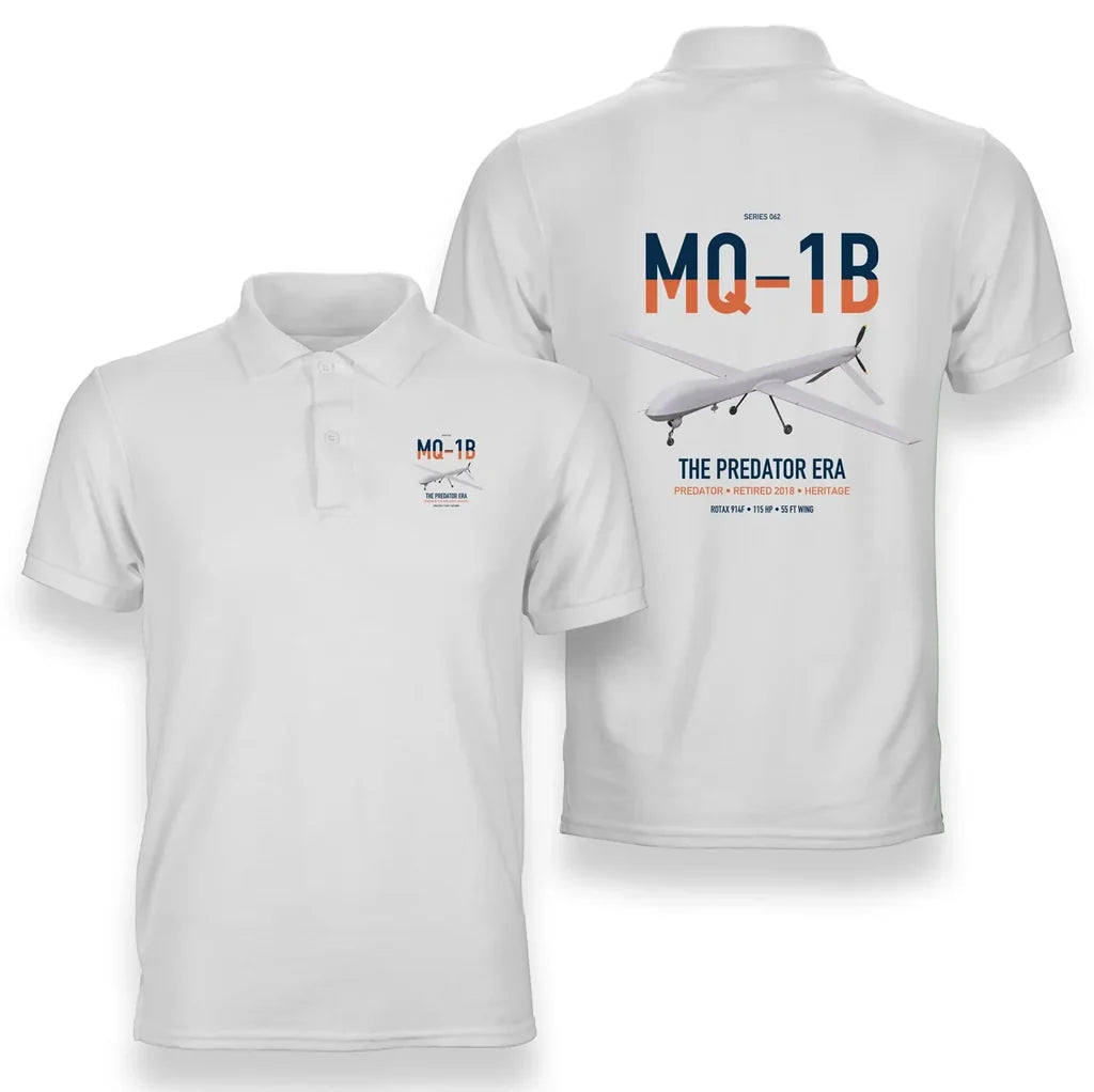 MQ-1B Predator design on white double-side polo t-shirt, double-side print