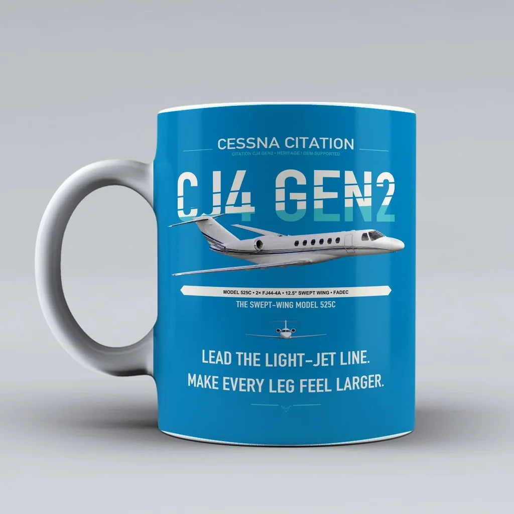 Cessna Citation CJ4 Gen2 design on turquoise ceramic mug, double-side print
