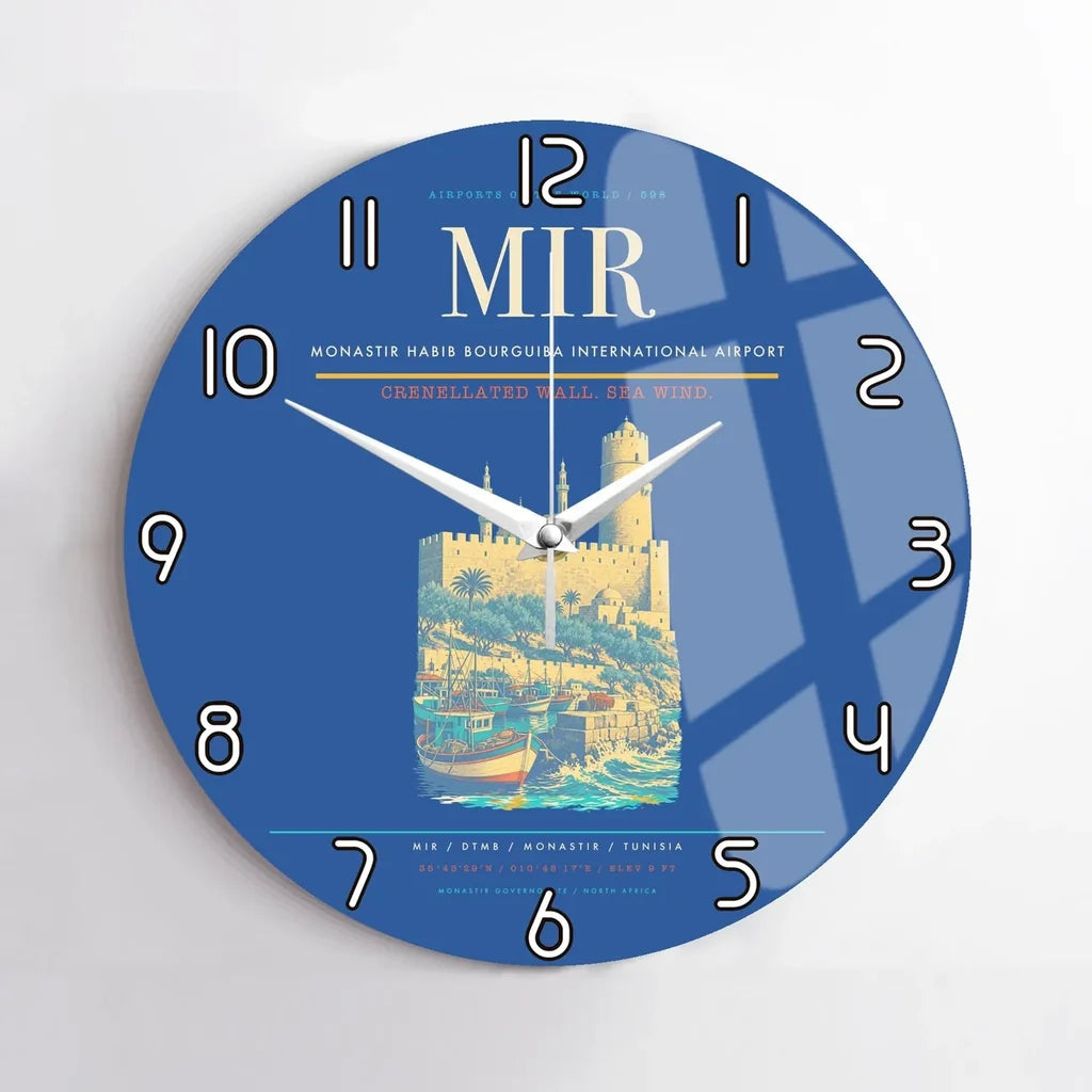 Monastir Habib Bourguiba International Airport (MIR) design on blue no frame wall clock