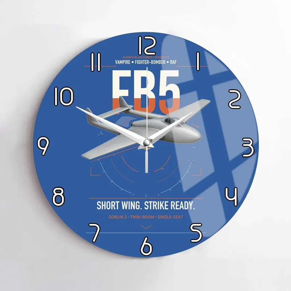de Havilland Vampire FB5 design on blue no frame wall clock