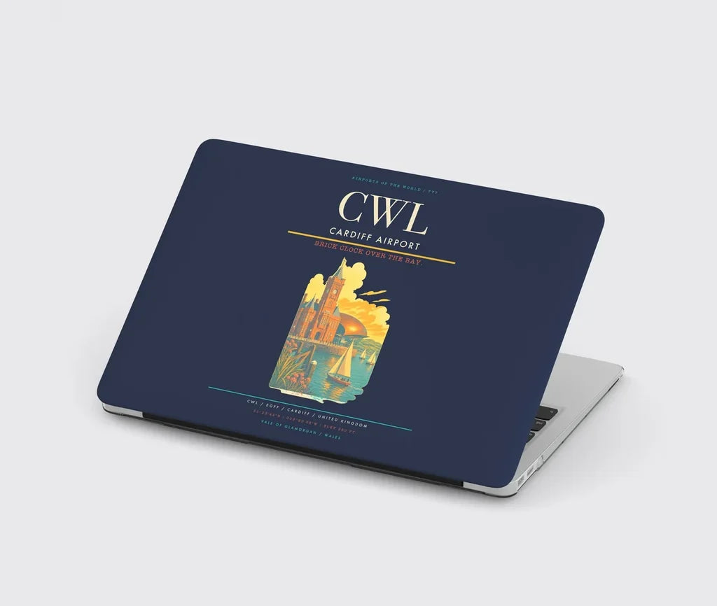 Cardiff Airport (CWL) design on navy blue MacBook case