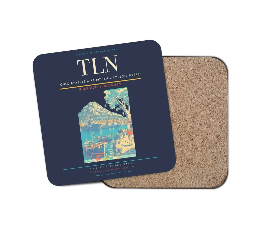 Toulon-Hyères Airport (TLN) design on navy blue 1 piece coaster