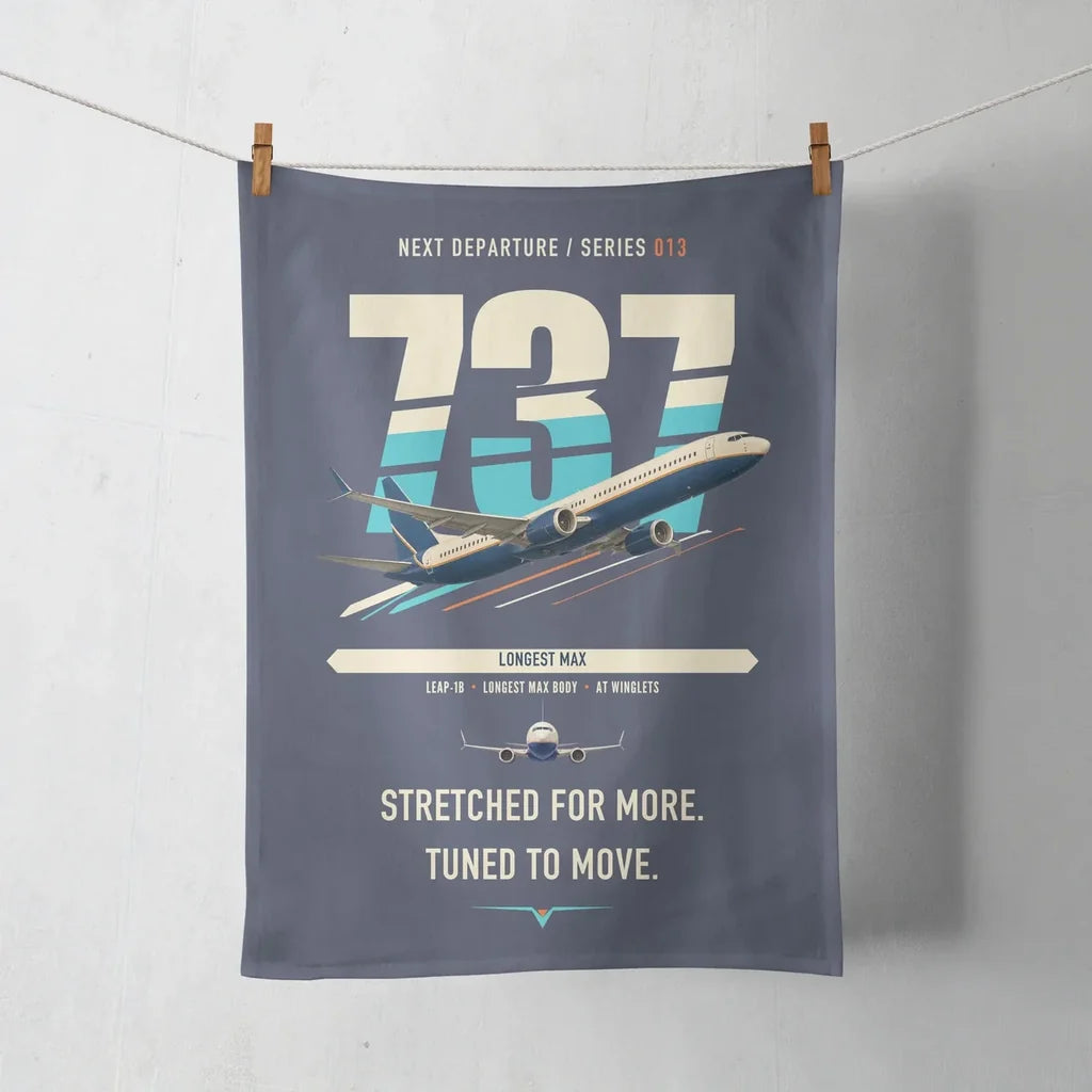 Boeing 737 MAX 10 design on navy blue towel