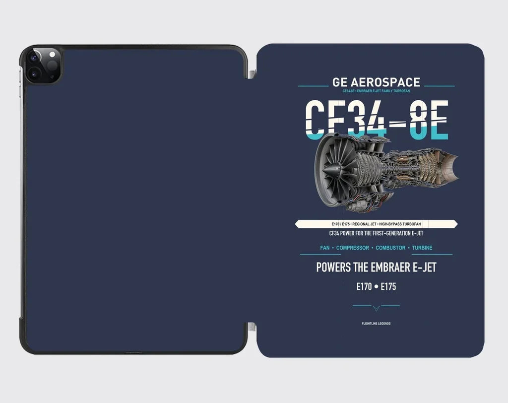 CF34-8E design on navy blue ipad tablet case