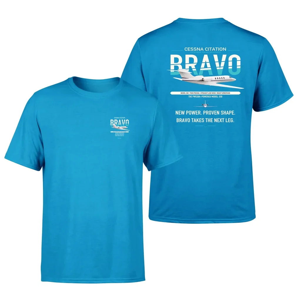 Cessna Citation Bravo design on turquoise double-side t-shirt, double-side print