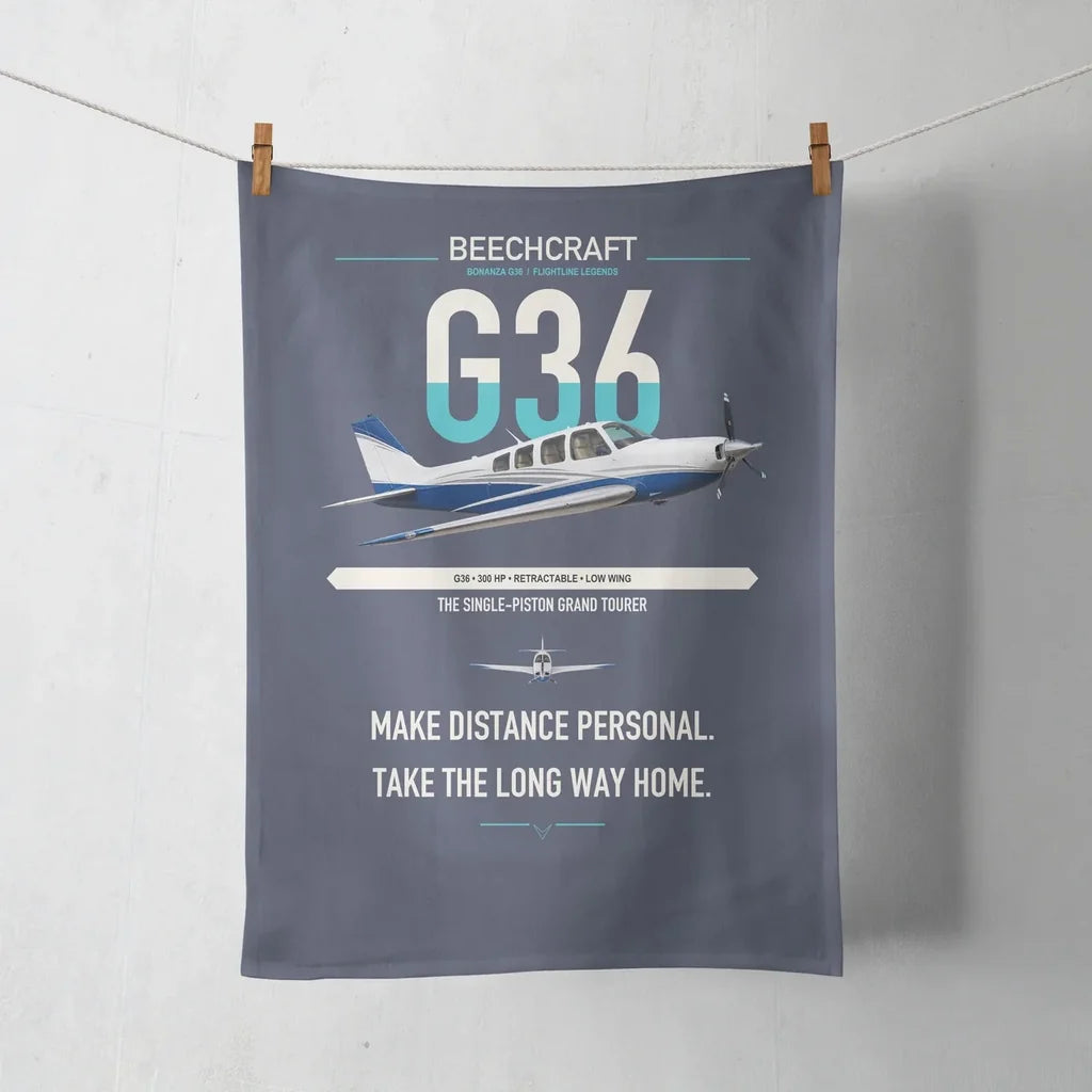 Beechcraft Bonanza G36 design on navy blue towel