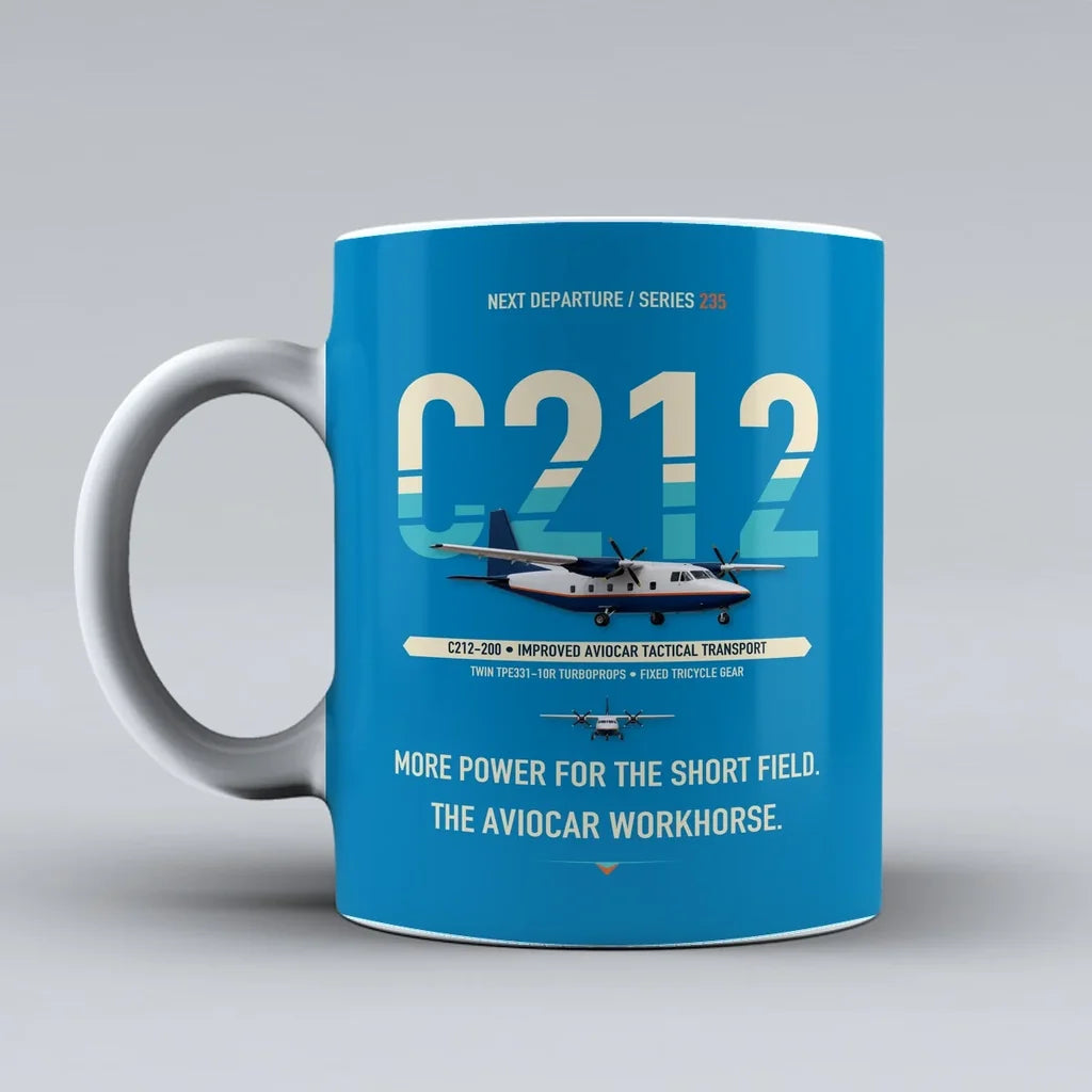 C-212-200 Aviocar Mug design on turquoise casa