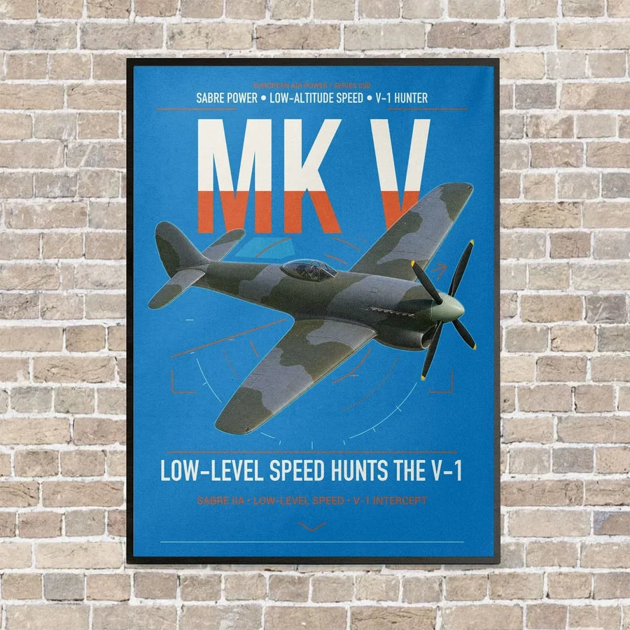 Hawker Tempest Mk V vertical canvas print - framed - turquoise background