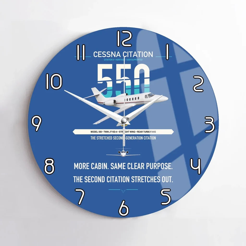 Cessna Citation 550 - Citation II design on blue no frame wall clock