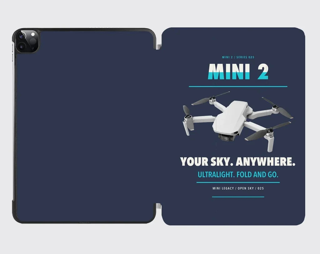 DJI Mini 2 design on navy blue ipad tablet case