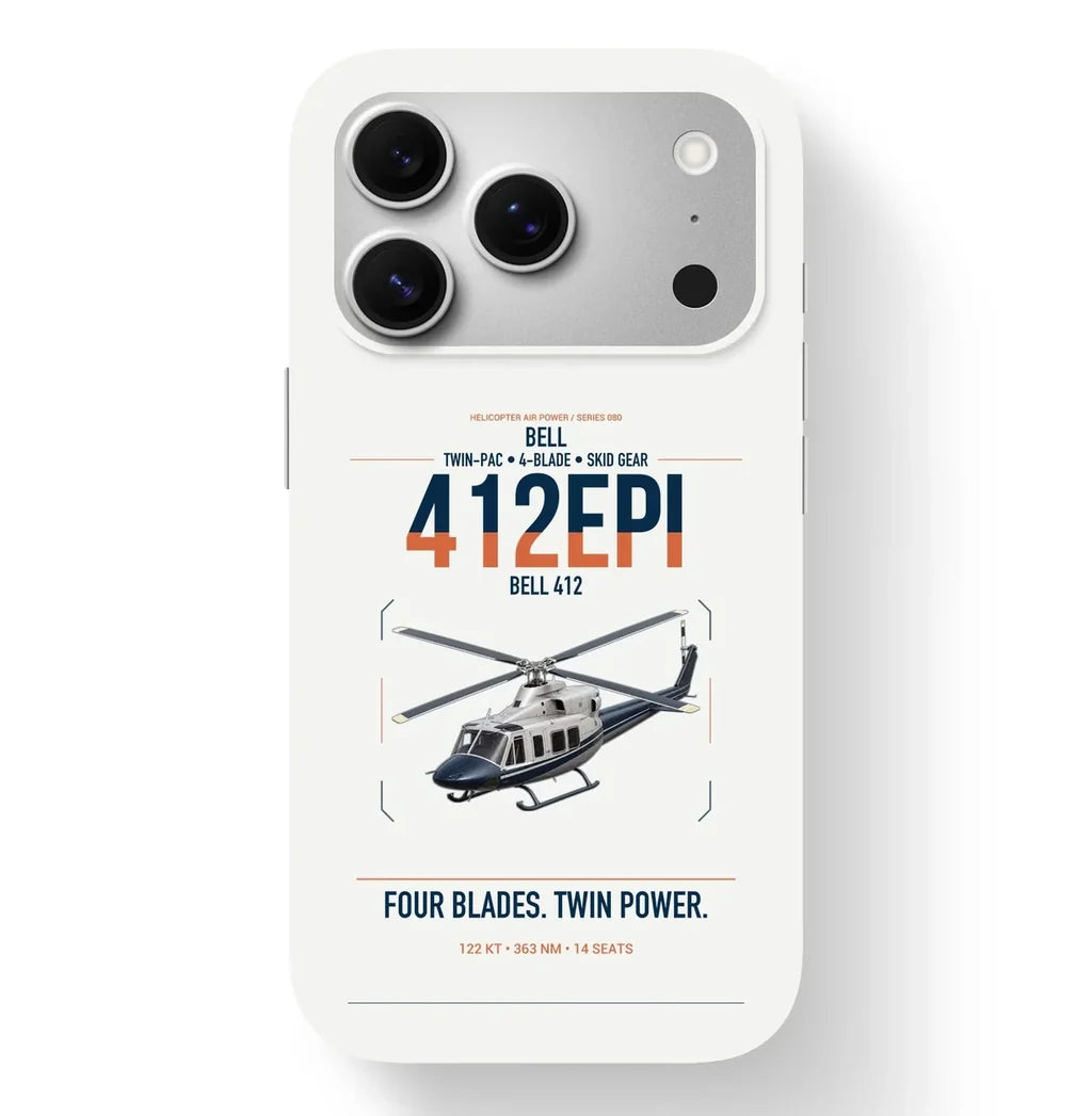 Bell 412EPI design on white magsafe iphone case, for iPhone 17 Pro