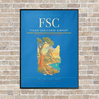 Thumbnail for Figari Sud-Corse Airport FSC vertical canvas print - framed - turquoise background