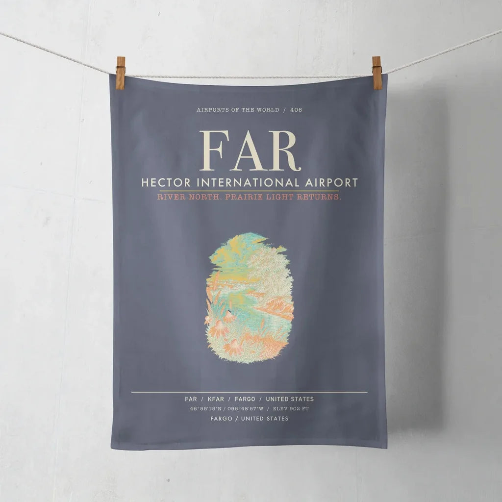 Hector International Airport (FAR) design on navy blue towel