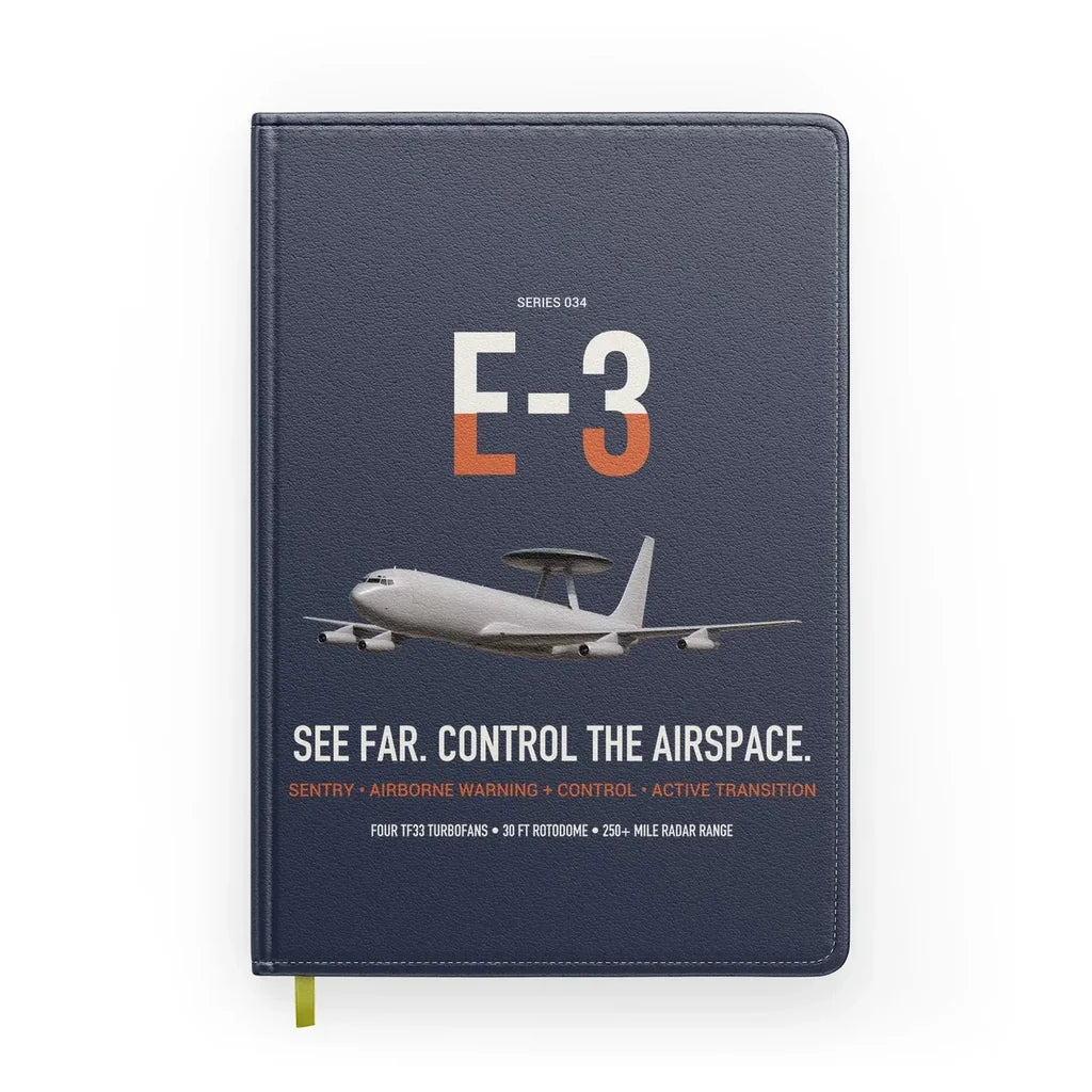 E-3 Sentry AWACS design on navy blue notebook