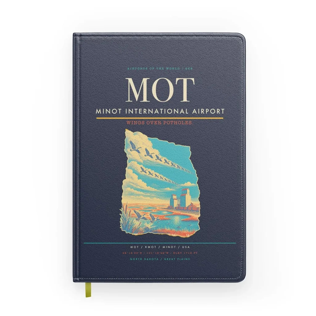 Minot International Airport (MOT) design on navy blue notebook