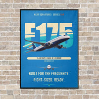 Thumbnail for Embraer E175 vertical canvas print - framed - turquoise background