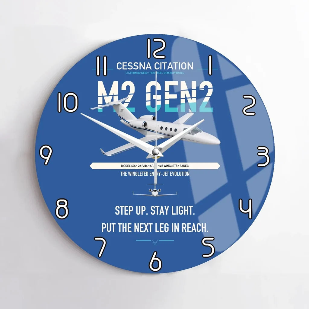 Cessna Citation M2 Gen2 design on blue no frame wall clock