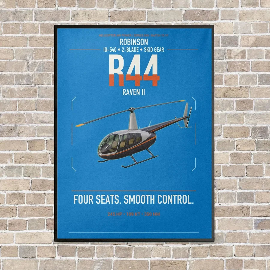 Robinson R44 Raven II vertical canvas print - framed - turquoise background