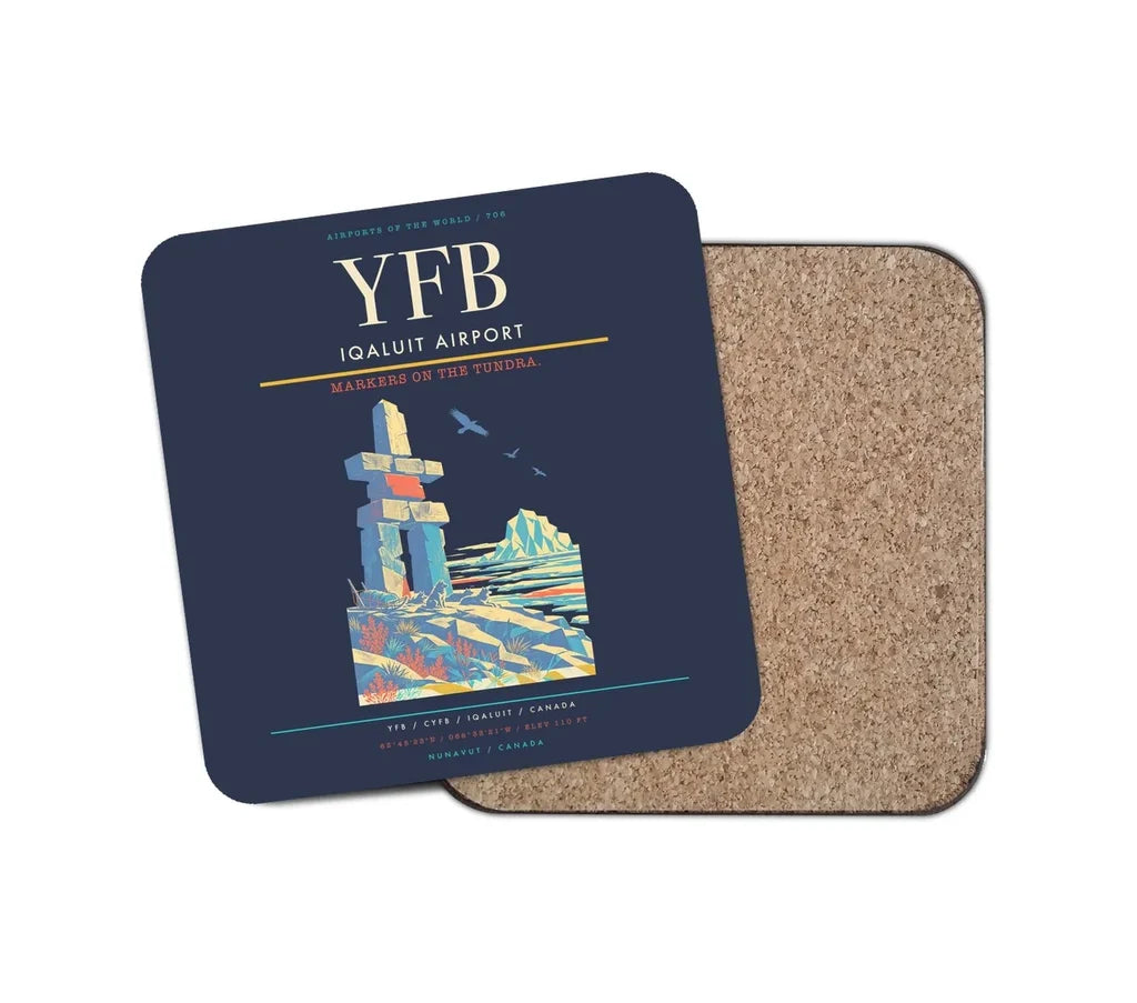 Iqaluit Airport (YFB) design on navy blue 1 piece coaster
