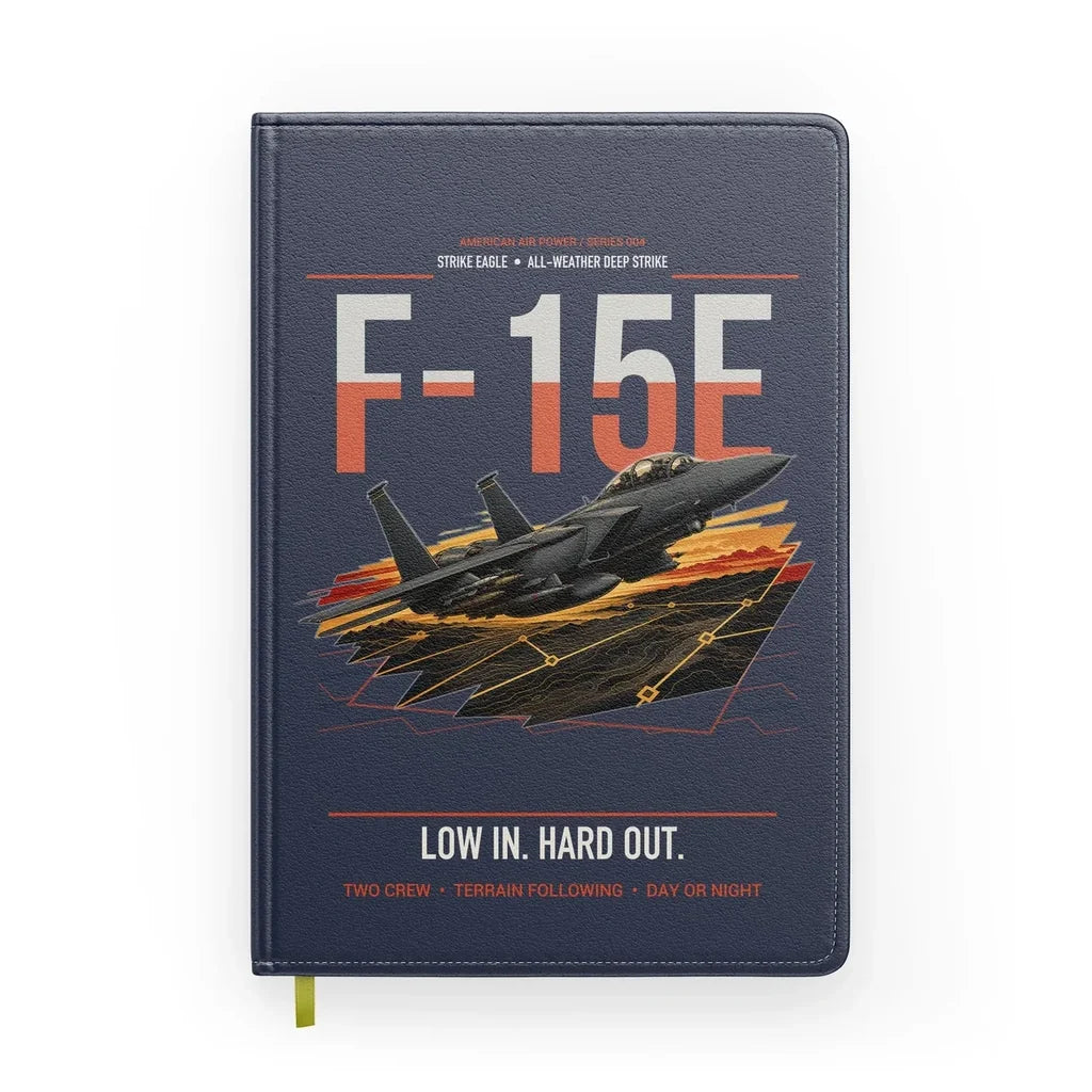 F-15E Strike Eagle design on navy blue notebook