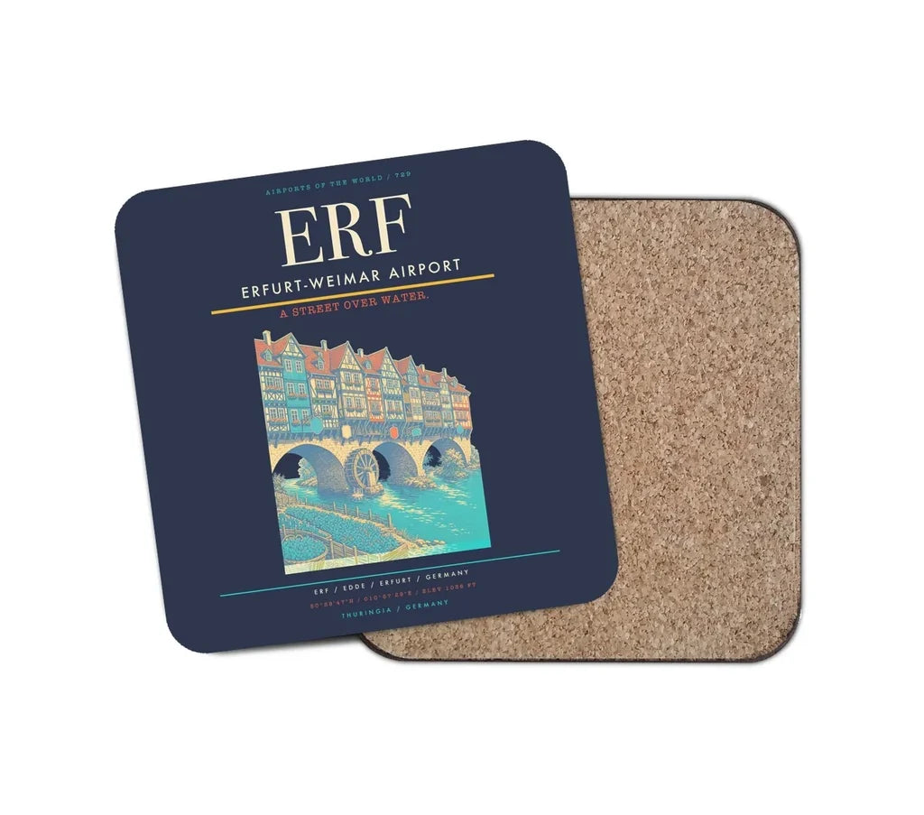 Erfurt-Weimar Airport (ERF) design on navy blue 1 piece coaster