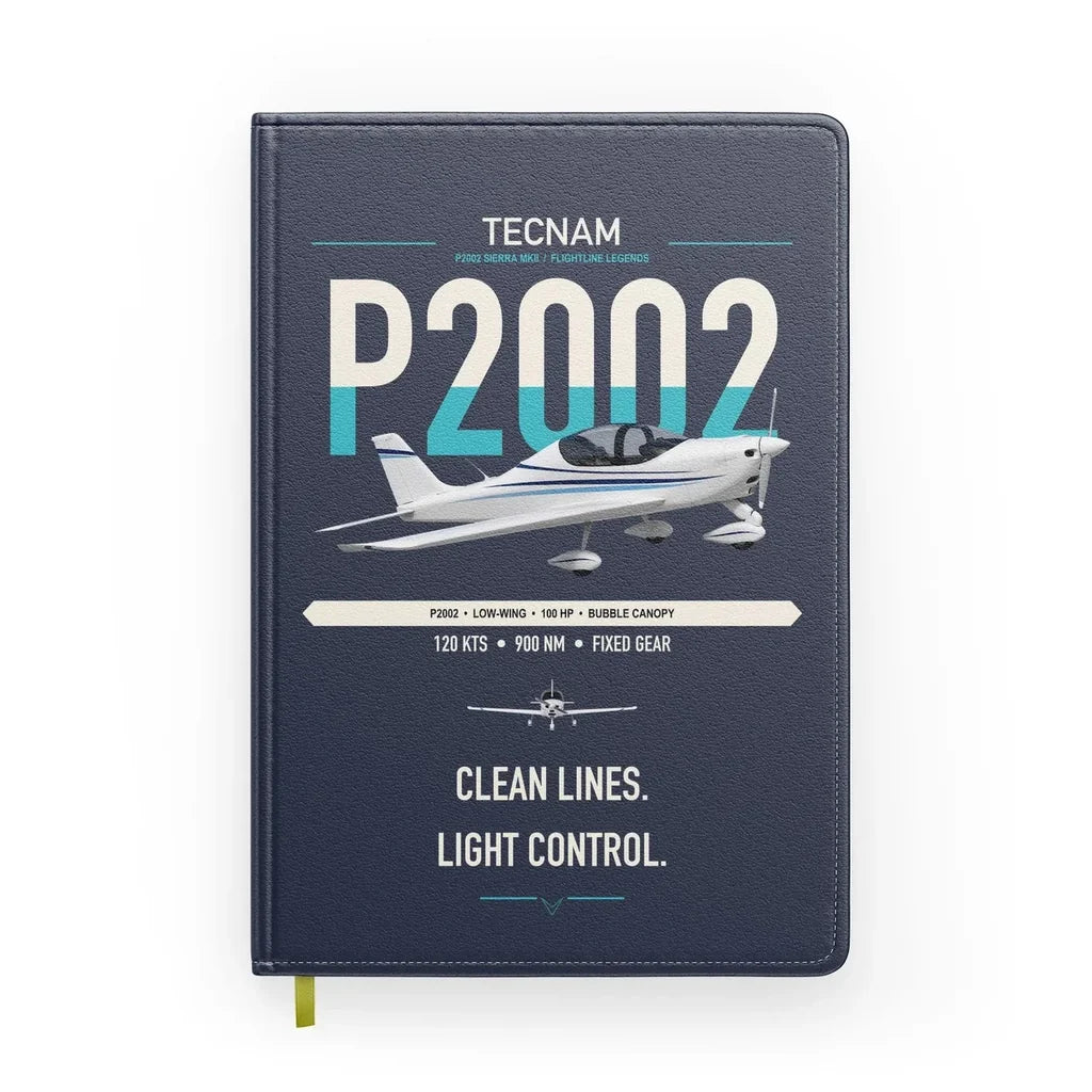 Tecnam P2002 Sierra MkII design on navy blue notebook