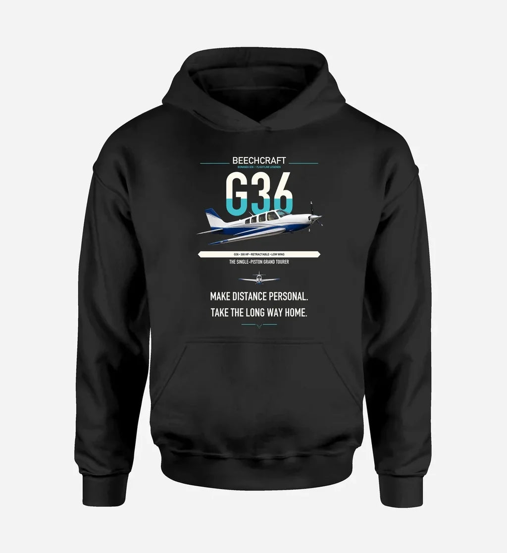 Beechcraft Bonanza G36 design on black double-side hoodie, single-side print