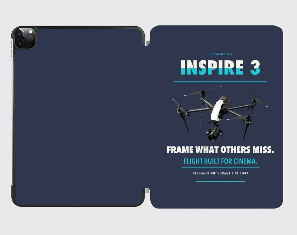 DJI Inspire 3 design on navy blue ipad tablet case