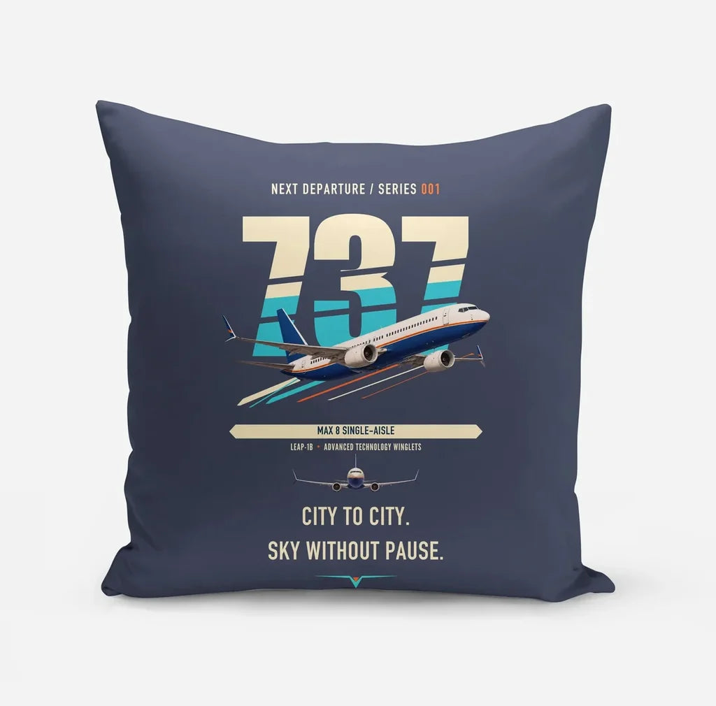 Boeing 737 MAX 8 design on navy blue pillow
