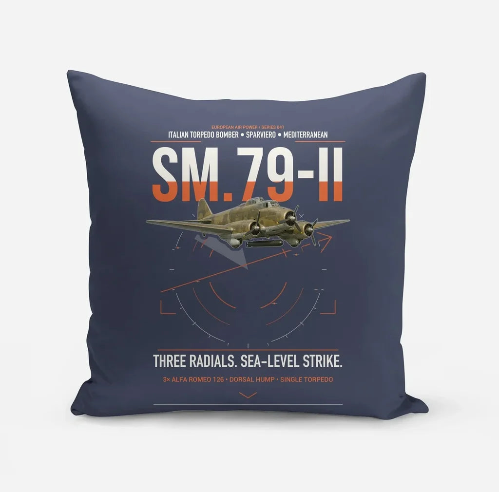 Savoia-Marchetti SM.79-II Sparviero design on navy blue pillow