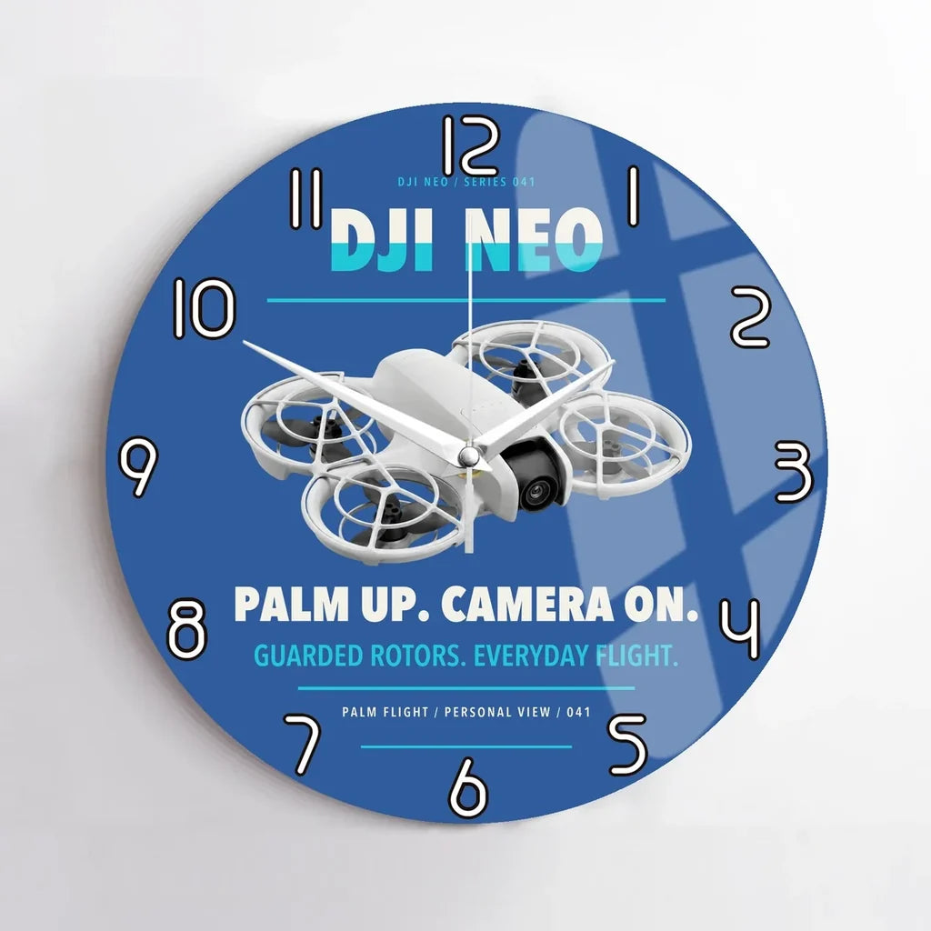 DJI Neo design on blue no frame wall clock