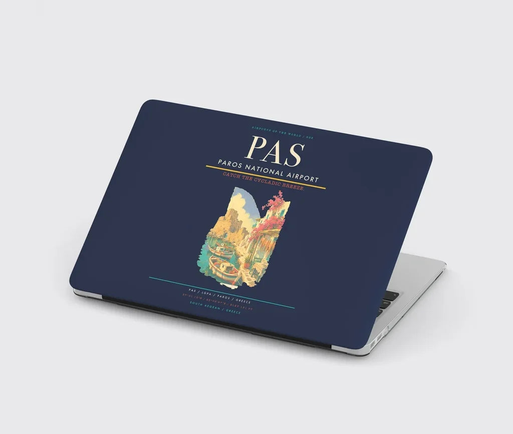 Paros National Airport (PAS) design on navy blue MacBook case
