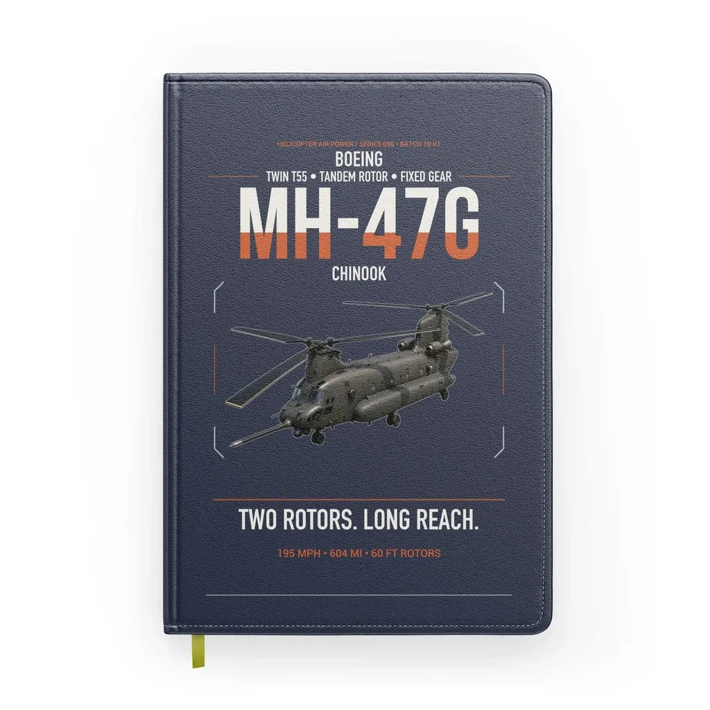 Boeing MH-47G Chinook design on navy blue notebook