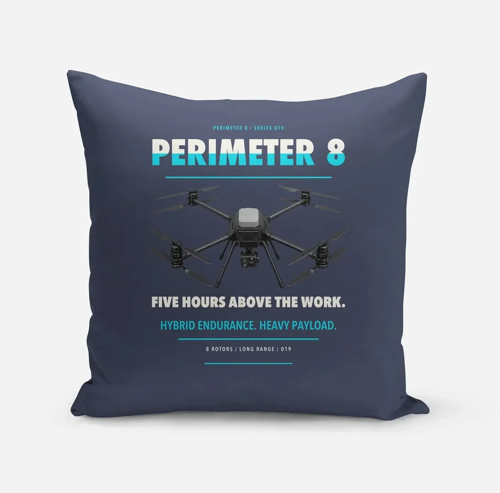 Skyfront Perimeter 8 design on navy blue pillow