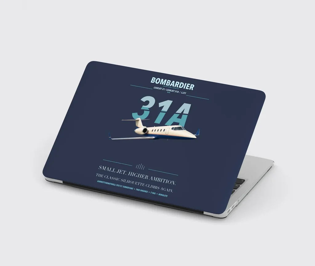 Bombardier Learjet 31A design on navy blue MacBook case