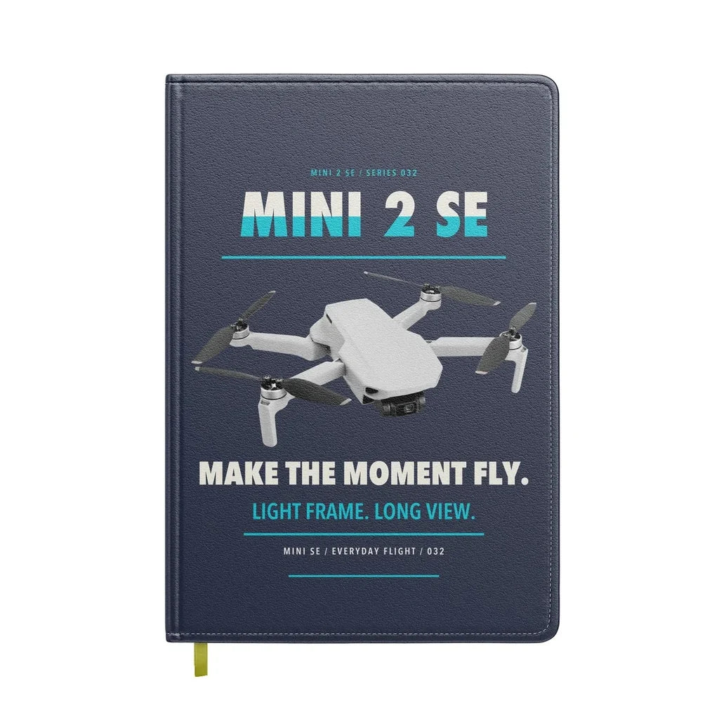 DJI Mini 2 SE design on navy blue notebook