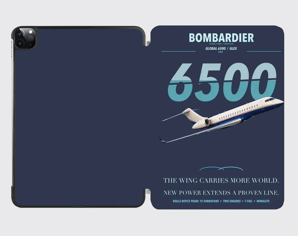 Bombardier Global 6500 design on navy blue ipad tablet case