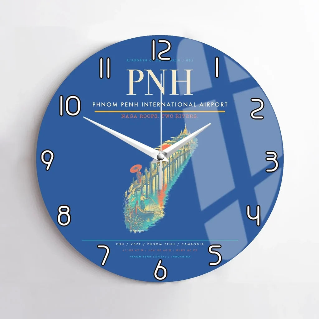 Phnom Penh International Airport (PNH) design on blue no frame wall clock
