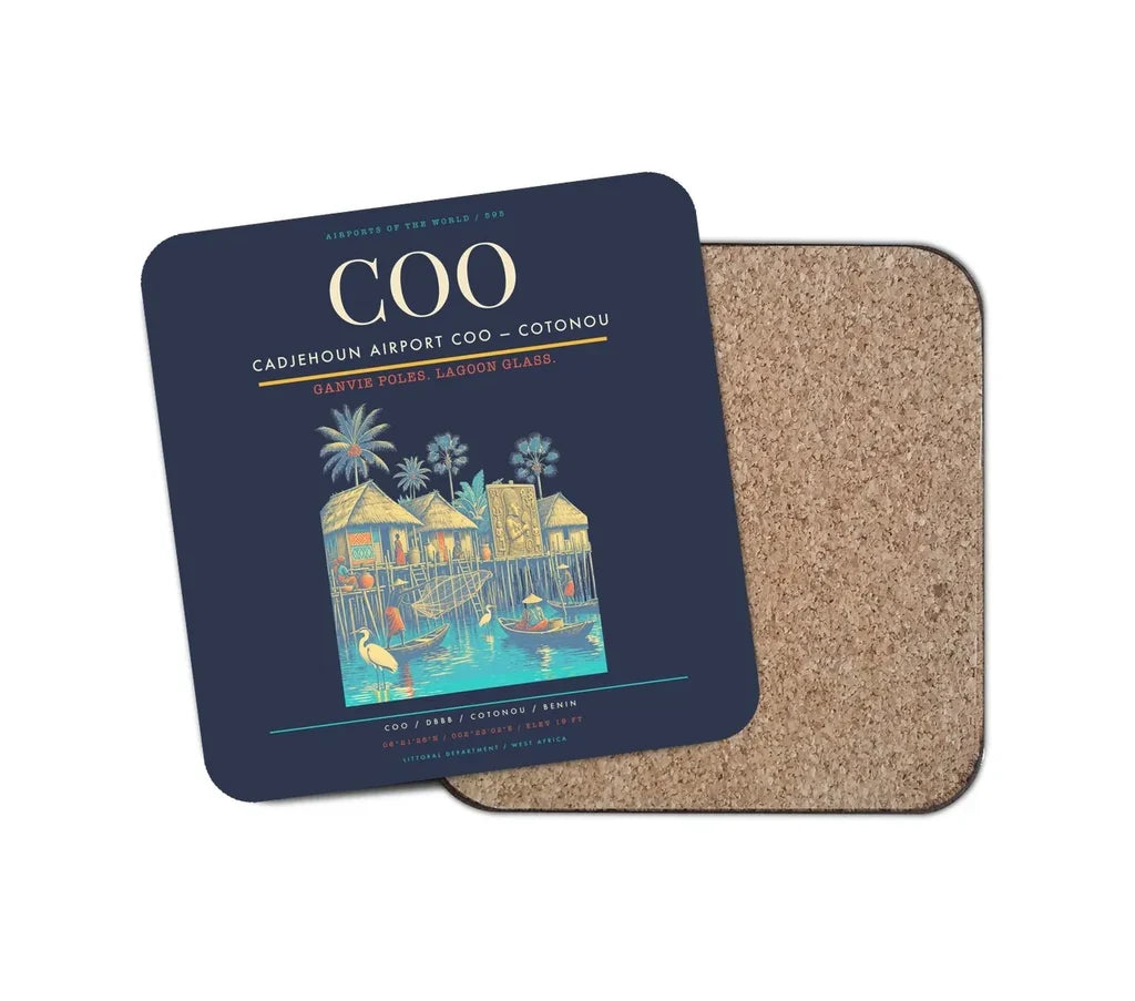 Cadjehoun Airport (COO) design on navy blue 1 piece coaster