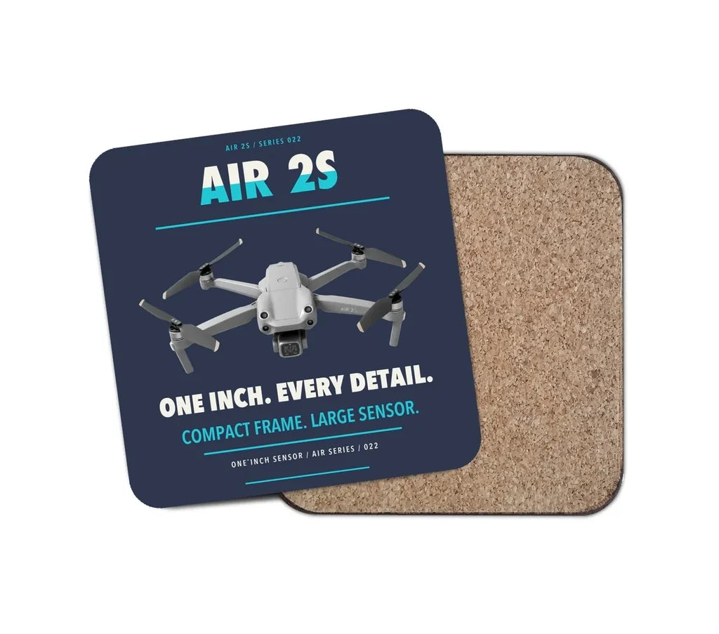 DJI Air 2S design on navy blue 1 piece coaster