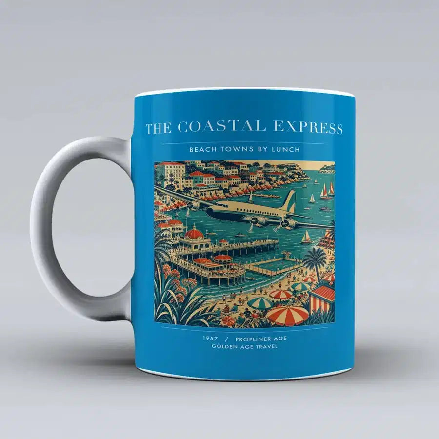 VINTAGE G4096 - The Coastal Express - Ceramic Mug design on turquoise