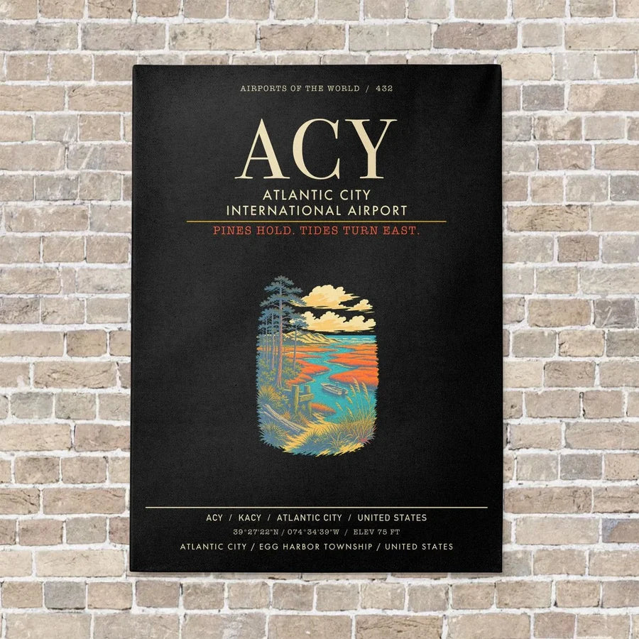Atlantic City International Airport ACY - Canvas Framed - Black