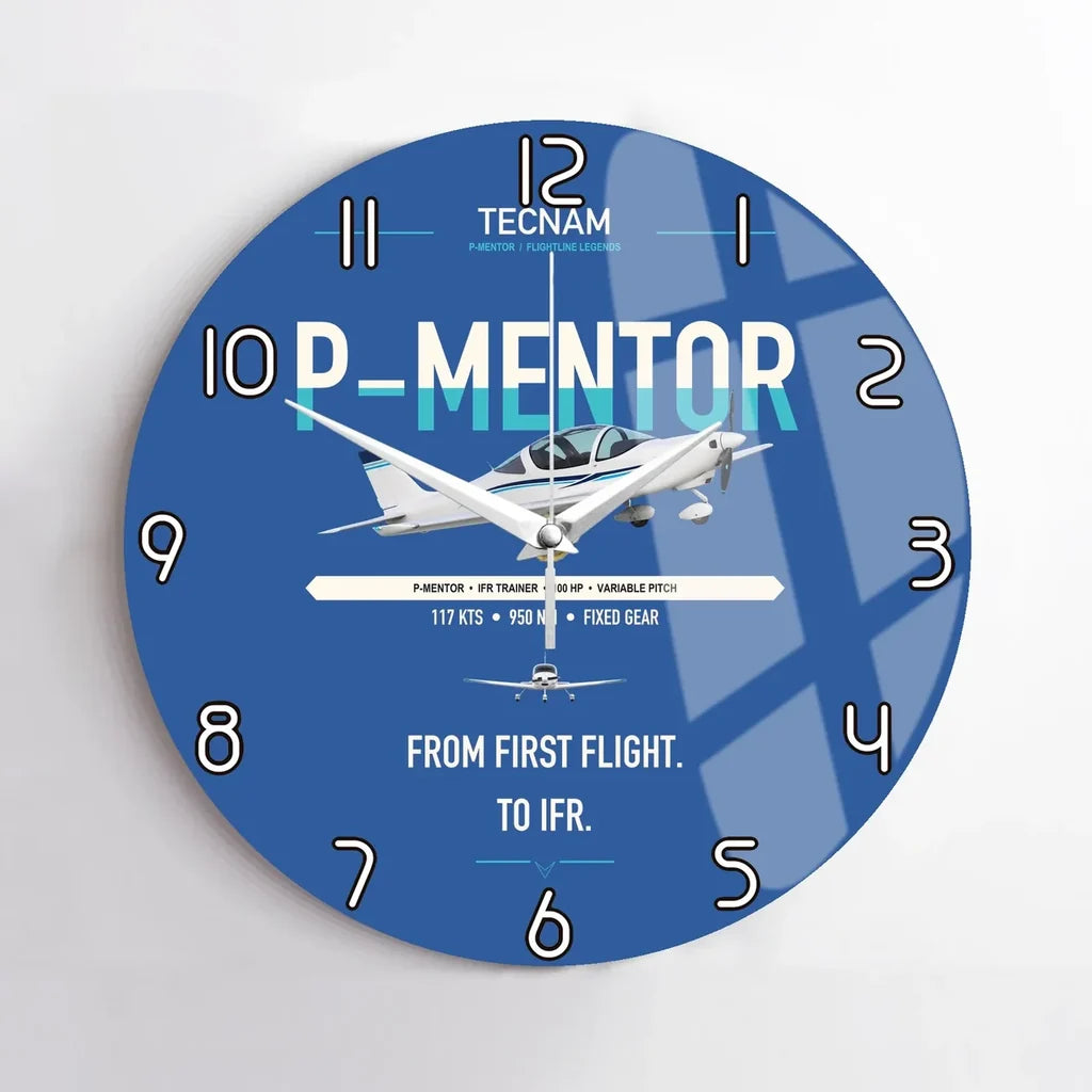 Tecnam P-Mentor design on blue no frame wall clock