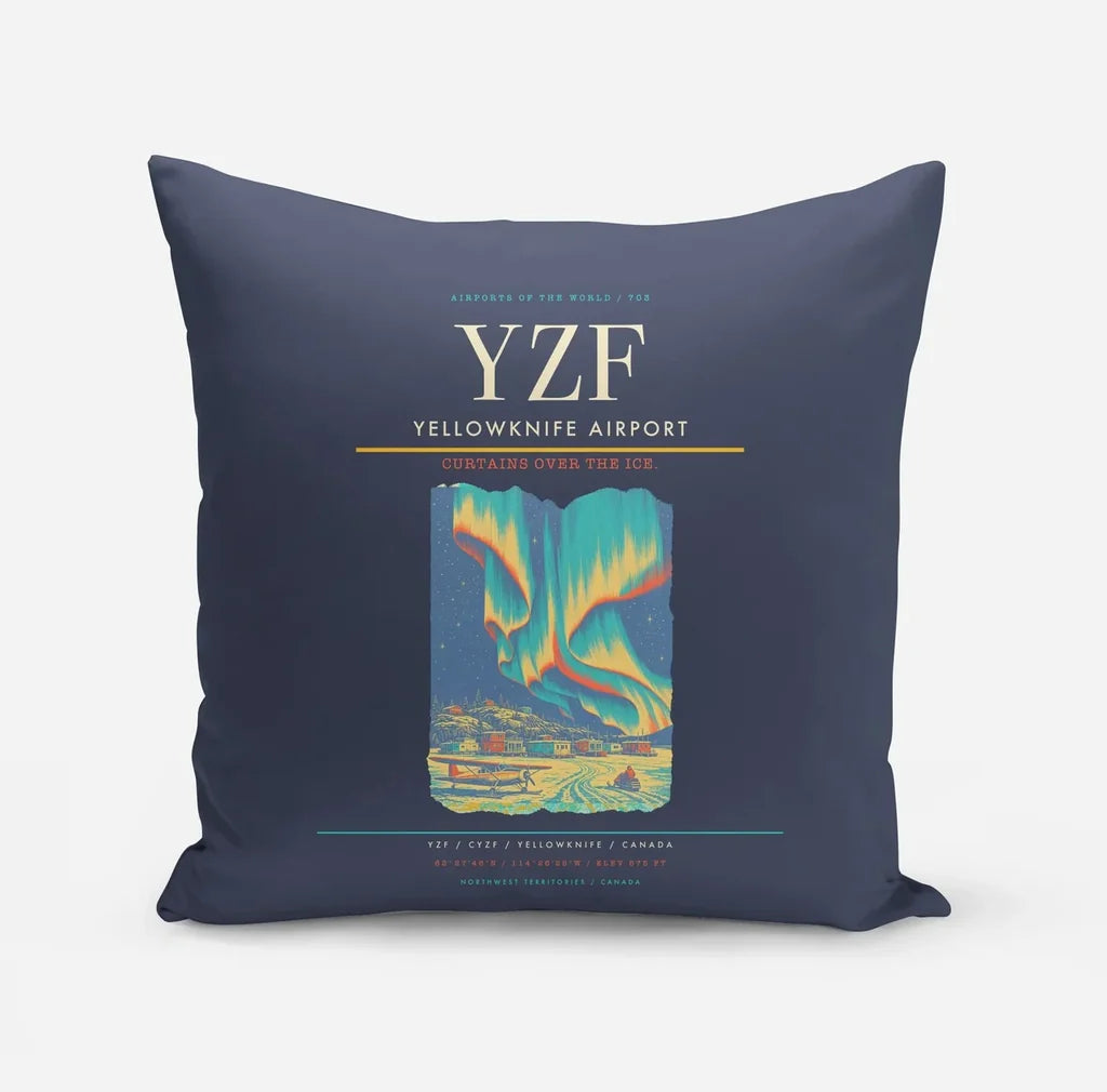 Yellowknife Airport (YZF) design on navy blue pillow