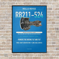Thumbnail for RB211-524 vertical canvas print - framed - turquoise background