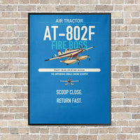 Thumbnail for Air Tractor AT-802F Fire Boss vertical canvas print - framed - turquoise background