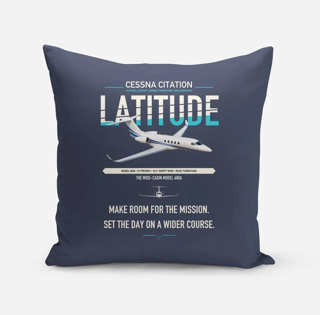 Cessna Citation Latitude design on navy blue pillow