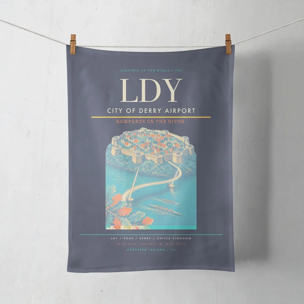 City of Derry Airport (LDY) design on navy blue towel